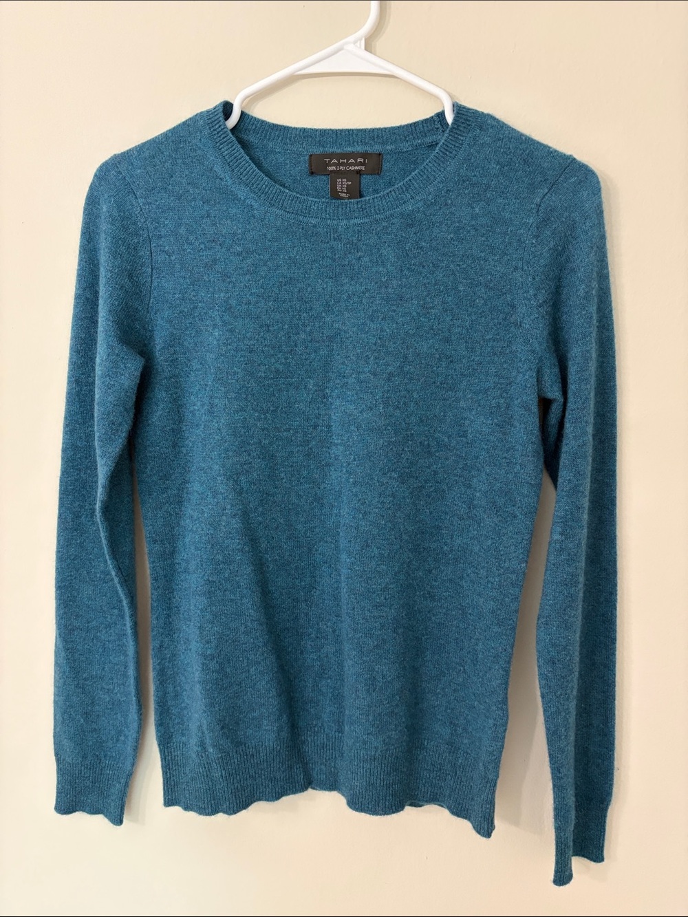 Tahari 100% cashmere Teal Crewneck Cashmere-Blend Sweater